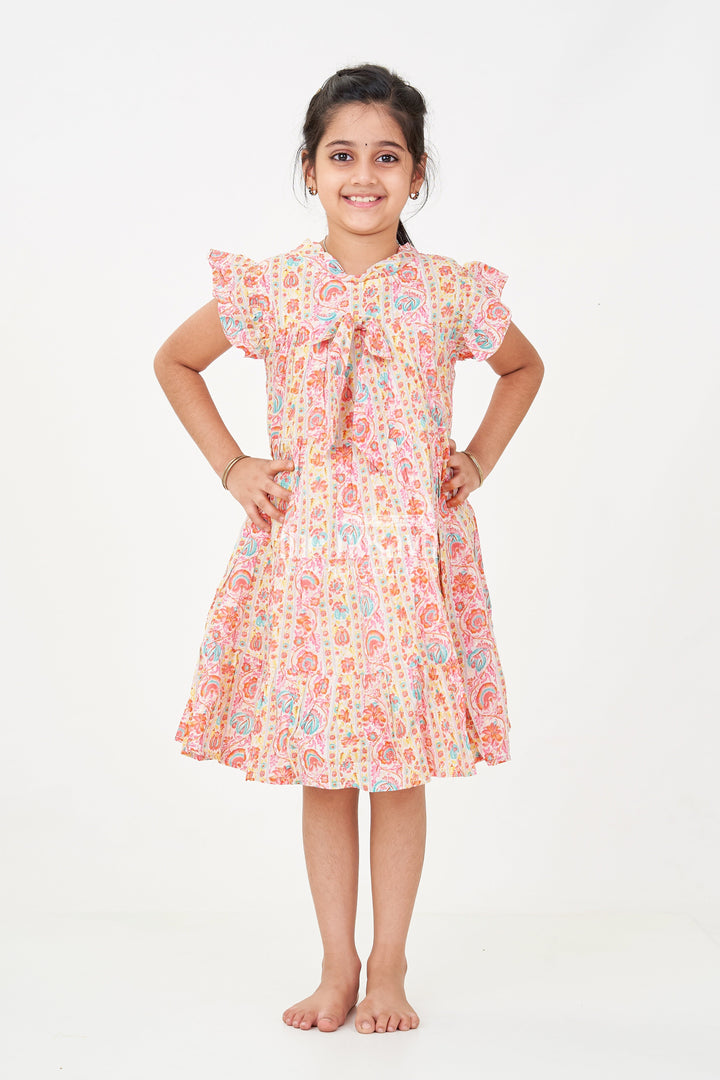 The Nesavu Girls Cotton Frock Party Frock for Toddler Girls in Cotton with Floral Digital Print and Ruffle Detailing Nesavu Party Frock Toddler Girls Cotton Floral Digital Print Ruffled Sleeves | The Nesavu