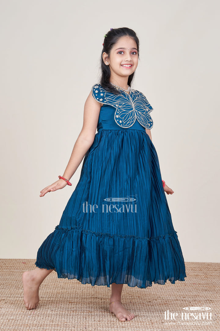 The Nesavu Girls Party Gown Party Gown for Girls with Butterfly Embellishment and Pleated Skirt Nesavu Nesavu pleated party gown girls butterfly detail perfect birthdays celebrations