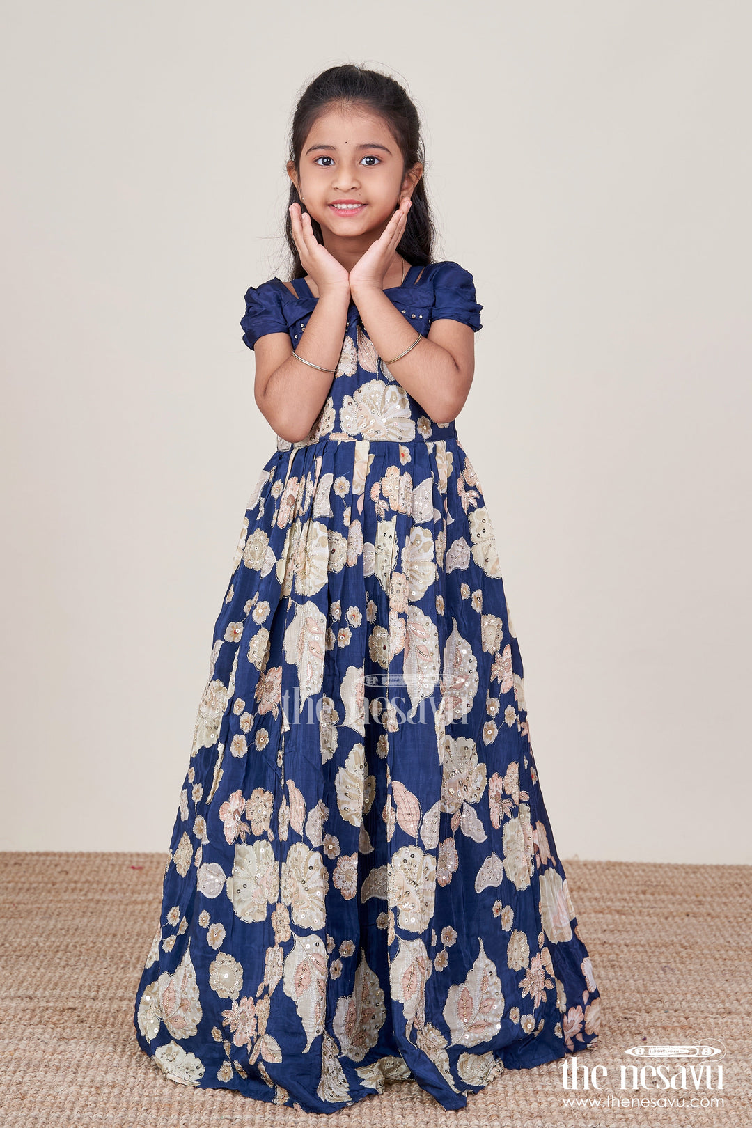 The Nesavu Girls Party Gown Party Gown for Girls with Digital Print and Sequin Work Nesavu Nesavu party gown girls digital print sequin embroidery birthday festive wear