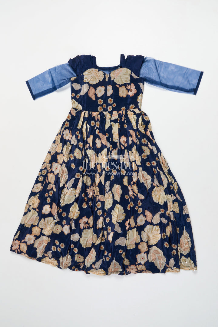 The Nesavu Girls Party Gown Party Gown for Girls with Digital Print and Sequin Work Nesavu Nesavu party gown girls digital print sequin embroidery birthday festive wear