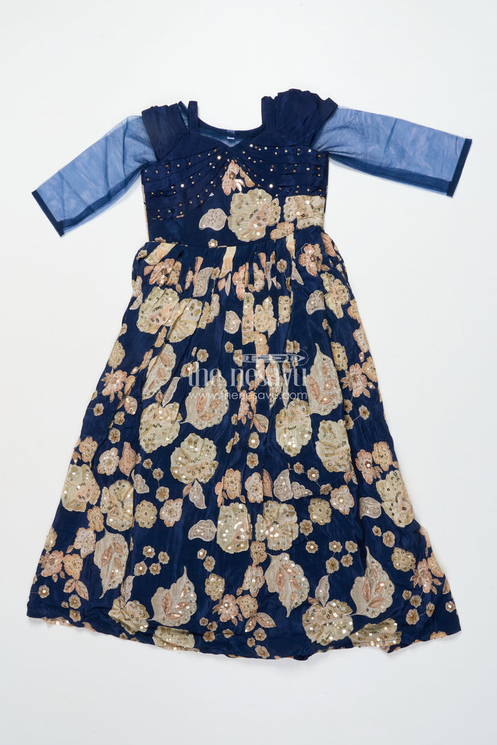 The Nesavu Girls Party Gown Party Gown for Girls with Digital Print and Sequin Work Nesavu Nesavu party gown girls digital print sequin embroidery birthday festive wear