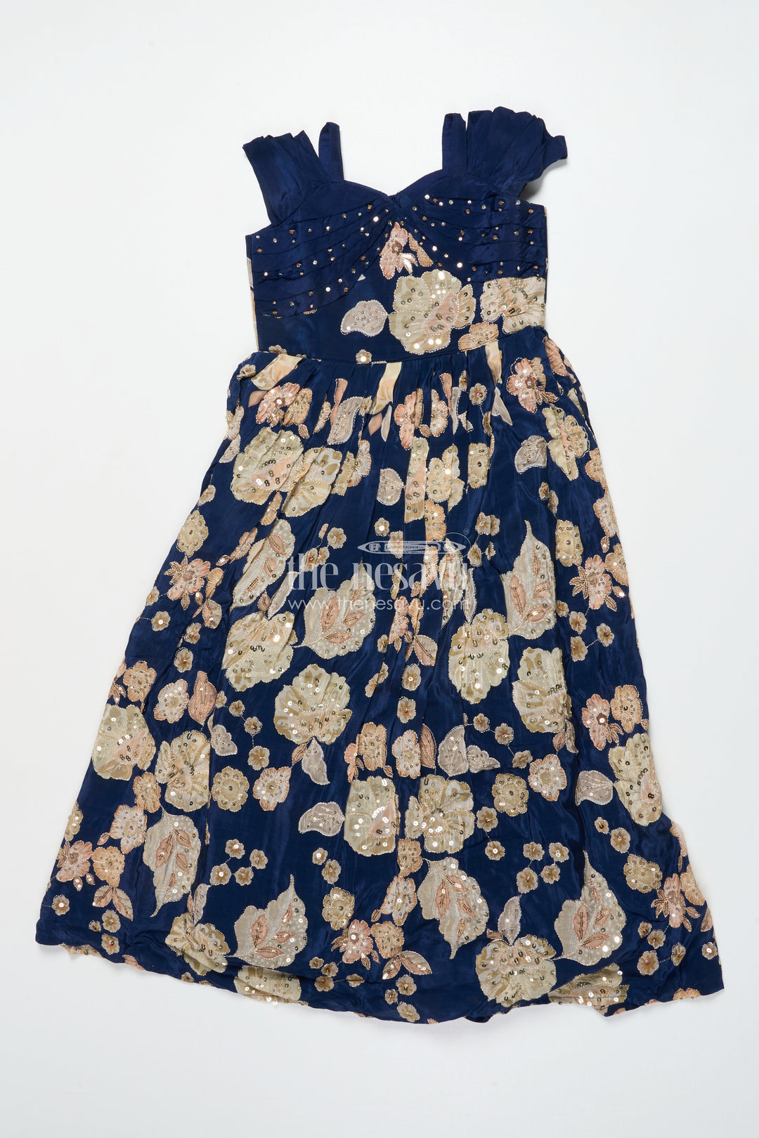 The Nesavu Girls Party Gown Party Gown for Girls with Digital Print and Sequin Work Nesavu Nesavu party gown girls digital print sequin embroidery birthday festive wear