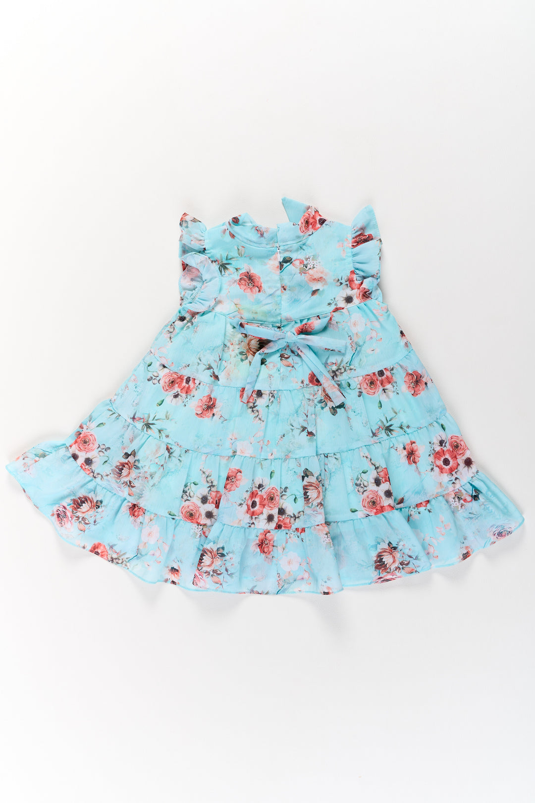 The Nesavu Girls Fancy Frock Party Wear Frock Dress for Girls in Aqua Blue with Tiered Design Nesavu Party Wear Frock Dress Girls Aqua Blue Tiered Ruffles Butterfly Detail | The Nesavu