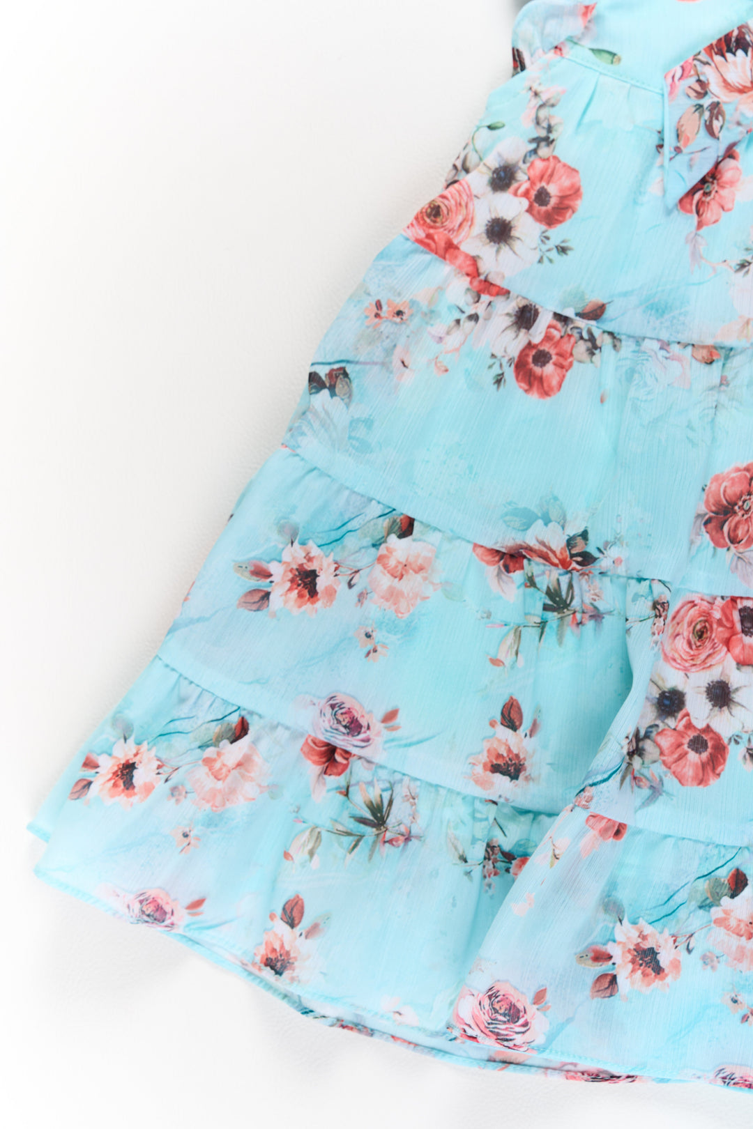 The Nesavu Girls Fancy Frock Party Wear Frock Dress for Girls in Aqua Blue with Tiered Design Nesavu Party Wear Frock Dress Girls Aqua Blue Tiered Ruffles Butterfly Detail | The Nesavu