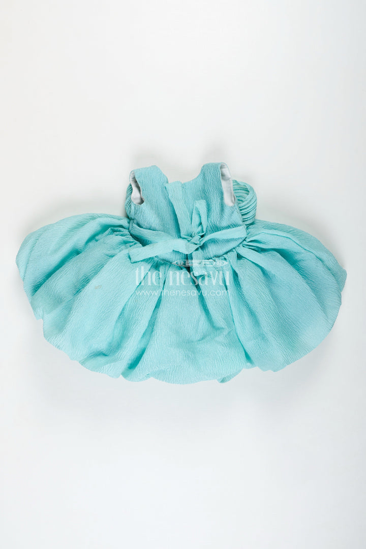 The Nesavu Girls Fancy Party Frock Party Wear Frock For Baby Girls Cute Bow Design And Flare Nesavu Nesavu Sea Green Girls Occasion Frock Crushed Organza Crystal Bow Puff Sleeves
