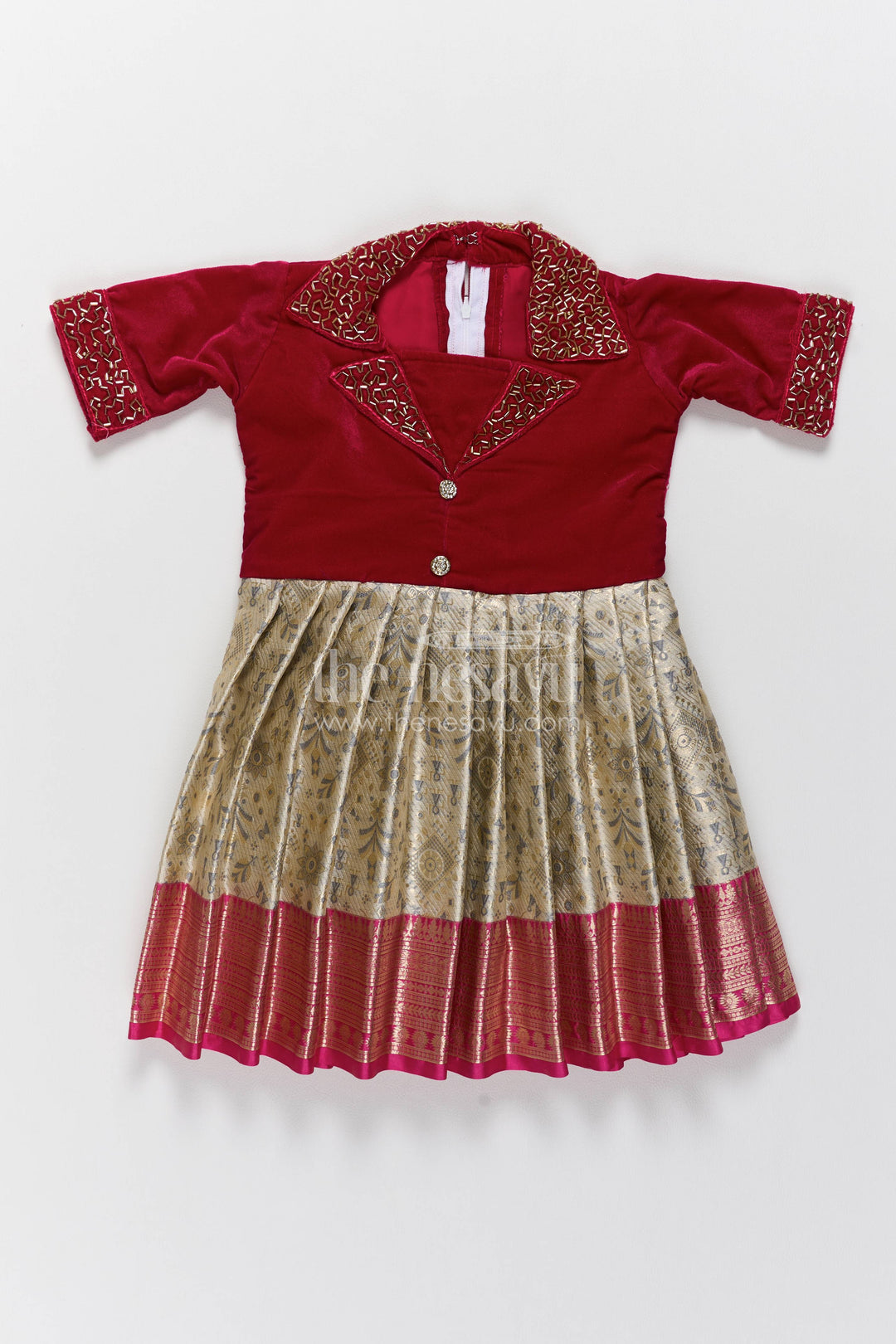The Nesavu Silk Party Frock Party Wear Silk Frock in Maroon for Family Celebrations Nesavu 18 (2Y) / maroon / Velvet SF1261A-18 Nesavu Party Wear Silk Frock In Maroon For Family Celebrations SF1261A-18