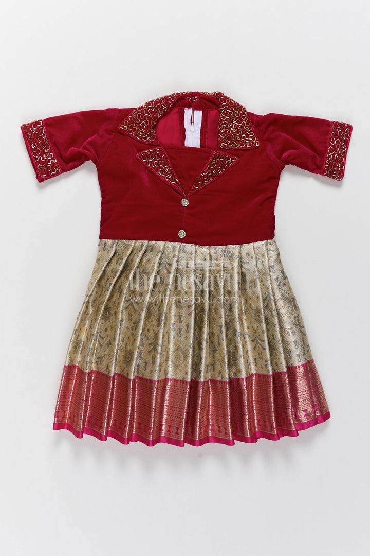 The Nesavu Silk Party Frock Party Wear Silk Frock in Maroon for Family Celebrations Nesavu 18 (2Y) / maroon / Velvet SF1261A-18 Nesavu Party Wear Silk Frock In Maroon For Family Celebrations SF1261A-18