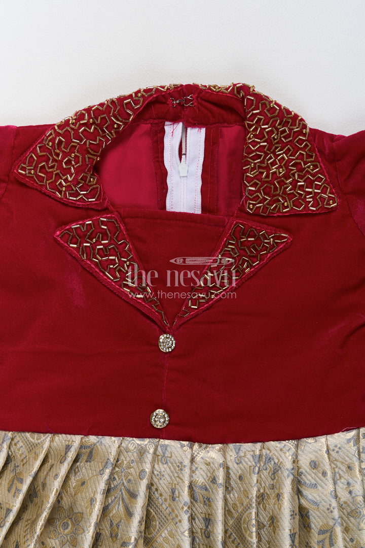 The Nesavu Silk Party Frock Party Wear Silk Frock in Maroon for Family Celebrations Nesavu Nesavu Party Wear Silk Frock In Maroon For Family Celebrations