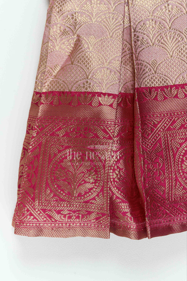 The Nesavu Silk Party Frock Party Wear Silk Frock in Pink with an Occasion Ready Finish Nesavu Nesavu Party Wear Silk Frock With Jacquard Weave For Weddings