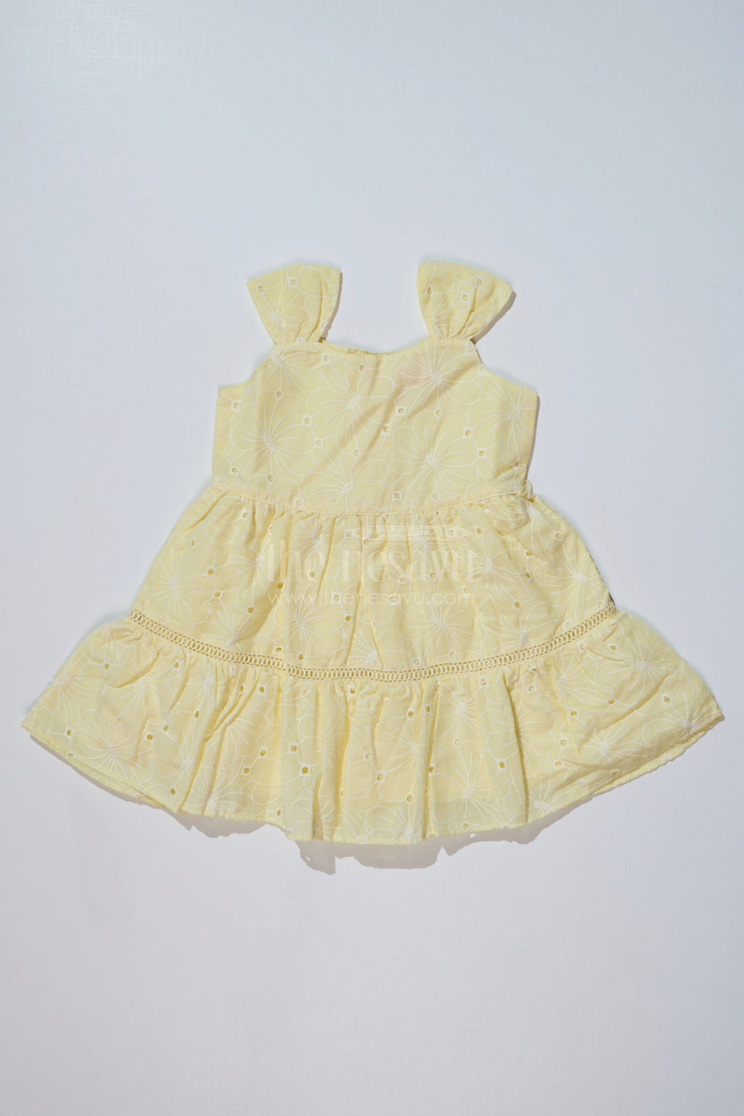 The Nesavu Girls Cotton Frock Pastel Casual Outfits for Girls in Cotton with Chikankari Embroidery and Ruffle Hem Nesavu 20 (3Y) / Yellow GFC1617C-20 Pastel Casual Outfits Girls Cotton Chikankari Embroidery Ruffle Hem | The Nesavu