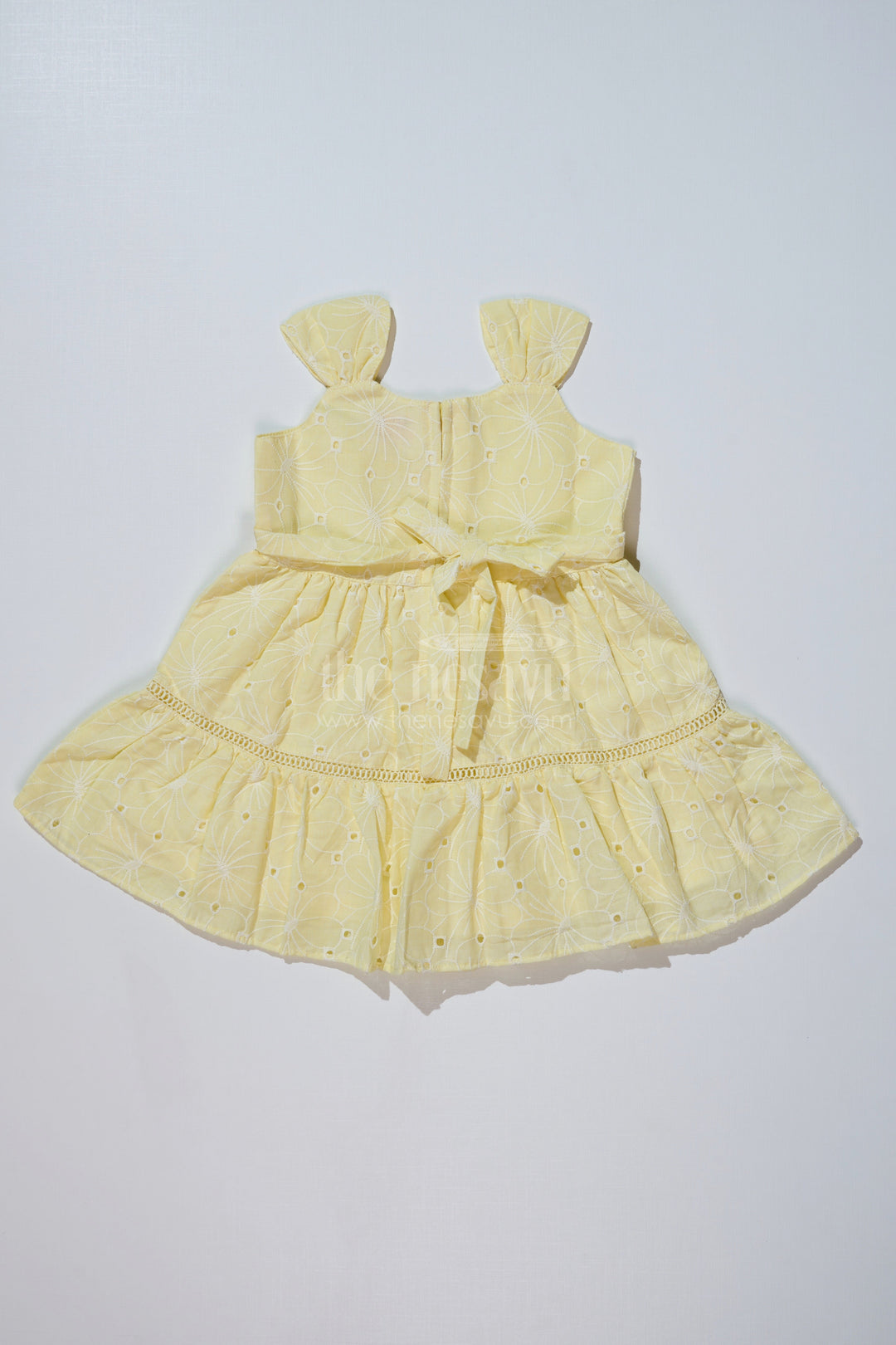 The Nesavu Girls Cotton Frock Pastel Casual Outfits for Girls in Cotton with Chikankari Embroidery and Ruffle Hem Nesavu Pastel Casual Outfits Girls Cotton Chikankari Embroidery Ruffle Hem | The Nesavu