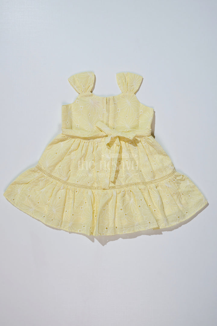 The Nesavu Girls Cotton Frock Pastel Casual Outfits for Girls in Cotton with Chikankari Embroidery and Ruffle Hem Nesavu Pastel Casual Outfits Girls Cotton Chikankari Embroidery Ruffle Hem | The Nesavu