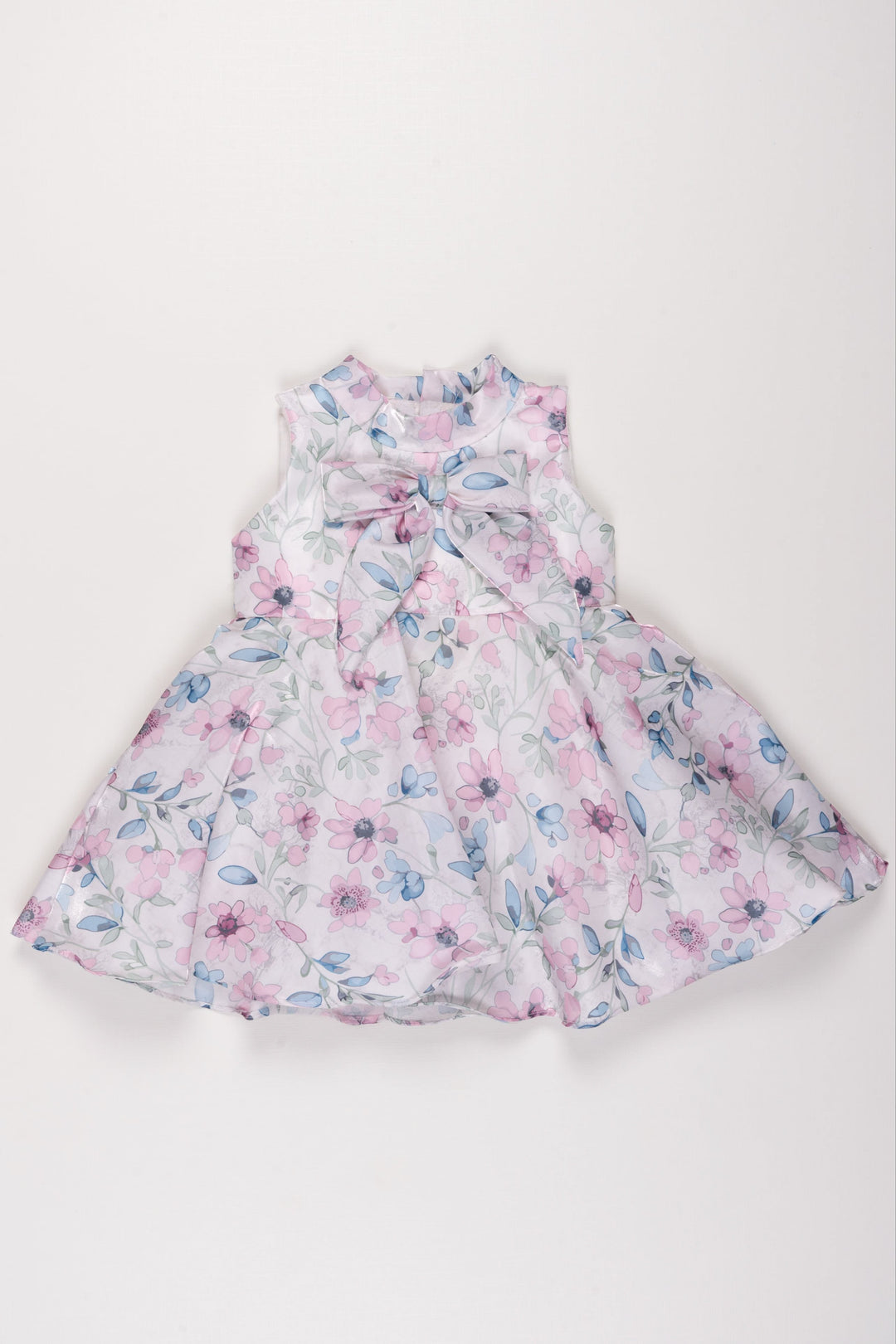 The Nesavu Girls Fancy Frock Pastel Petal Parade: Girls' Cream Sleeveless Floral Dress with Jewel Accent Nesavu 16 (1Y) / Pink GFC1187C-16 Casual Floral Dress for Girls | Sleeveless Cream Floral Frock | Kids Garden Party Wear | The Nesavu