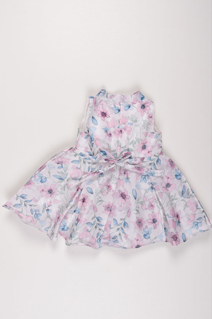 The Nesavu Girls Fancy Frock Pastel Petal Parade: Girls' Cream Sleeveless Floral Dress with Jewel Accent Nesavu Casual Floral Dress for Girls | Sleeveless Cream Floral Frock | Kids Garden Party Wear | The Nesavu