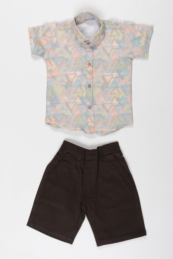 The Nesavu Boys Casual Set Pastel Prism Boys Casual Shirt and Shorts Ensemble Nesavu Shop Boys Pastel Geometric Shirt Sets | Casual Outfits for Boys Online | The Nesavu