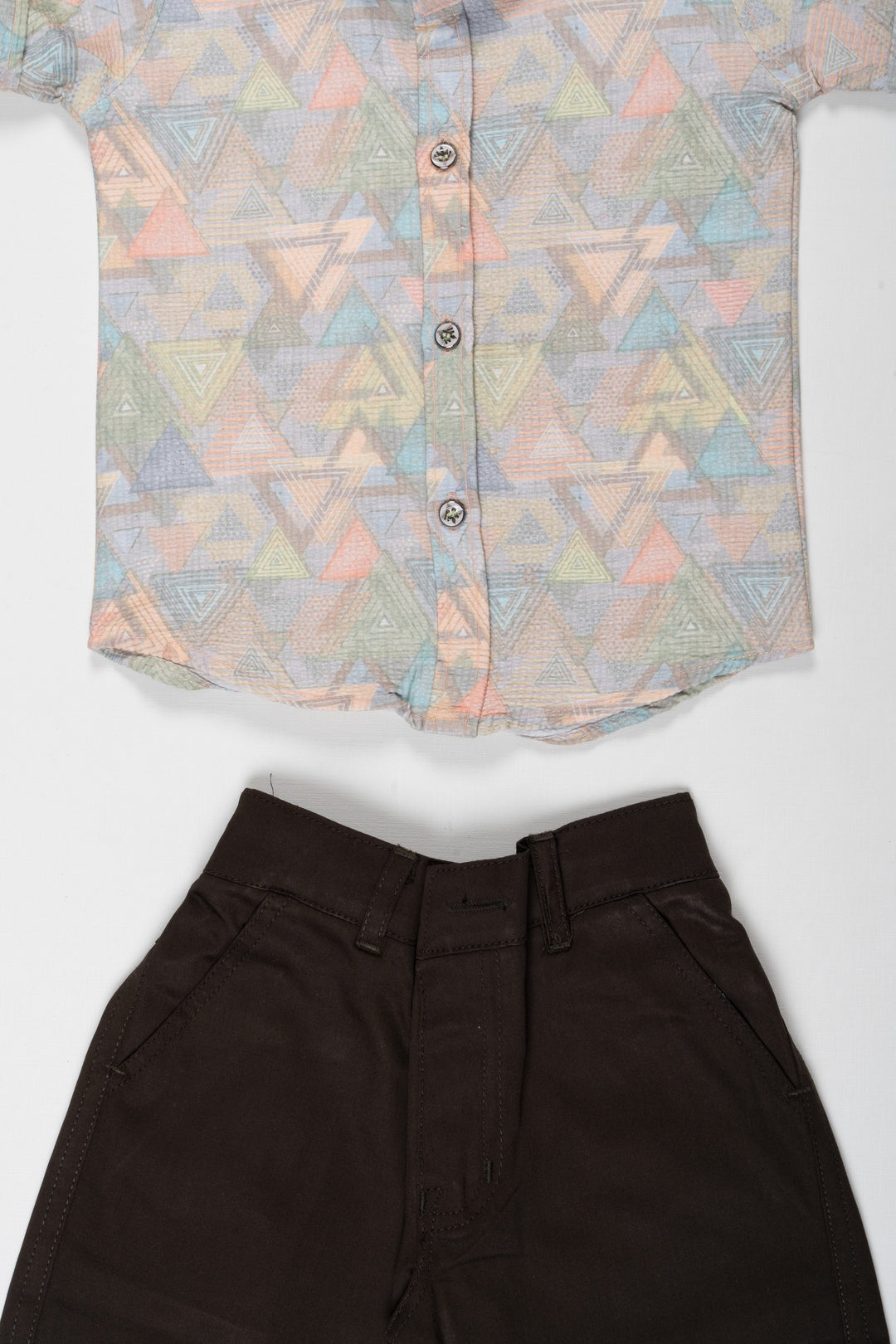 The Nesavu Boys Casual Set Pastel Prism Boys Casual Shirt and Shorts Ensemble Nesavu Shop Boys Pastel Geometric Shirt Sets | Casual Outfits for Boys Online | The Nesavu