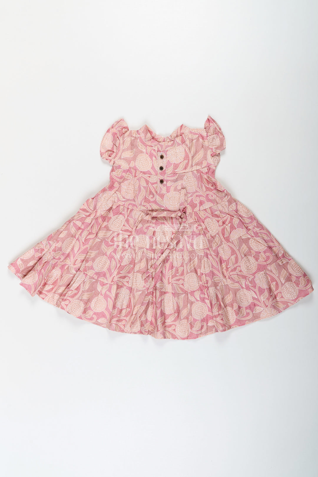 The Nesavu Girls Cotton Frock Pattern Frock for Girls in Modal Silk with Kantha Style Digital Print and Front Bow Detail Nesavu Pattern Frock Girls Modal Silk with Kantha Style digital print Frill Sleeves | The Nesavu