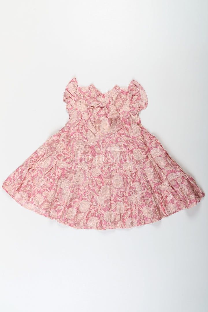 The Nesavu Girls Cotton Frock Pattern Frock for Girls in Modal Silk with Kantha Style Digital Print and Front Bow Detail Nesavu Pattern Frock Girls Modal Silk with Kantha Style digital print Frill Sleeves | The Nesavu