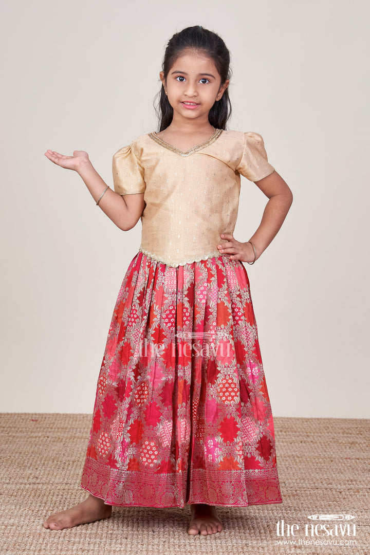 The Nesavu Pattu Pavadai Pattu Pavadai for Baby Girl for Weddings and Naming Ceremonies Nesavu 16 (1Y) / Gold GPP325A-16 Nesavu baby girl pattu pavadai banarasi silk naming ceremonies traditional weddings