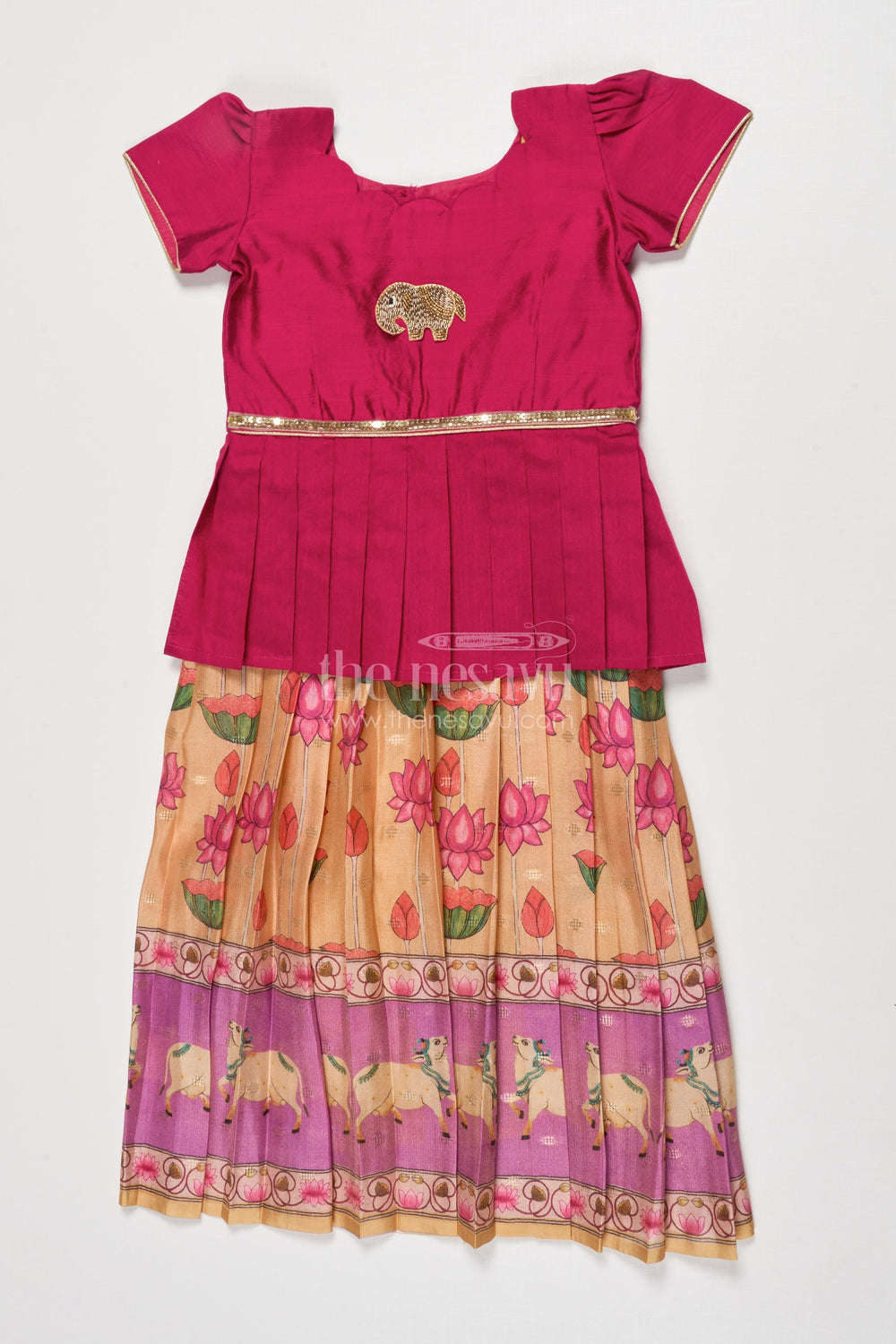 The Nesavu Pattu Pavadai Pattu Pavadai for Baby Girl’s First Festival or Traditional Ceremony Nesavu 18 (2Y) / Red GPP350A-18 Nesavu baby girl pattu pavadai chanderi yoke traditional festivals naming ceremonies