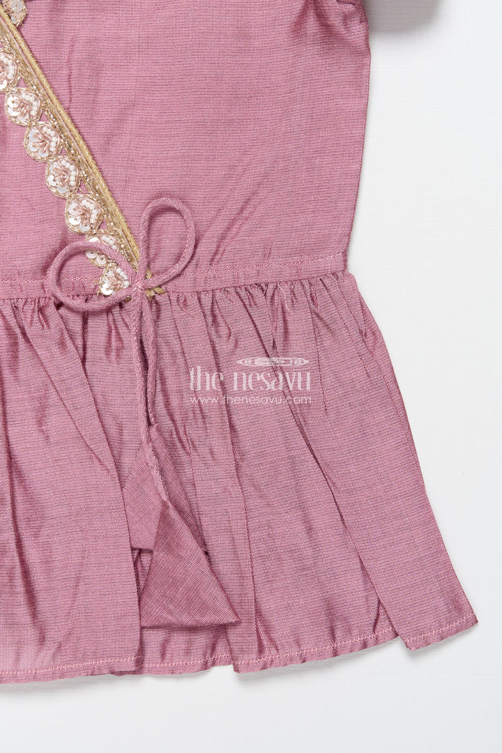 The Nesavu Pattu Pavadai Pattu Pavadai for Baby Girls for Naming Ceremony and Family Functions Nesavu Nesavu baby girl pattu pavadai wrap-style lace yoke floral printed festive skirt