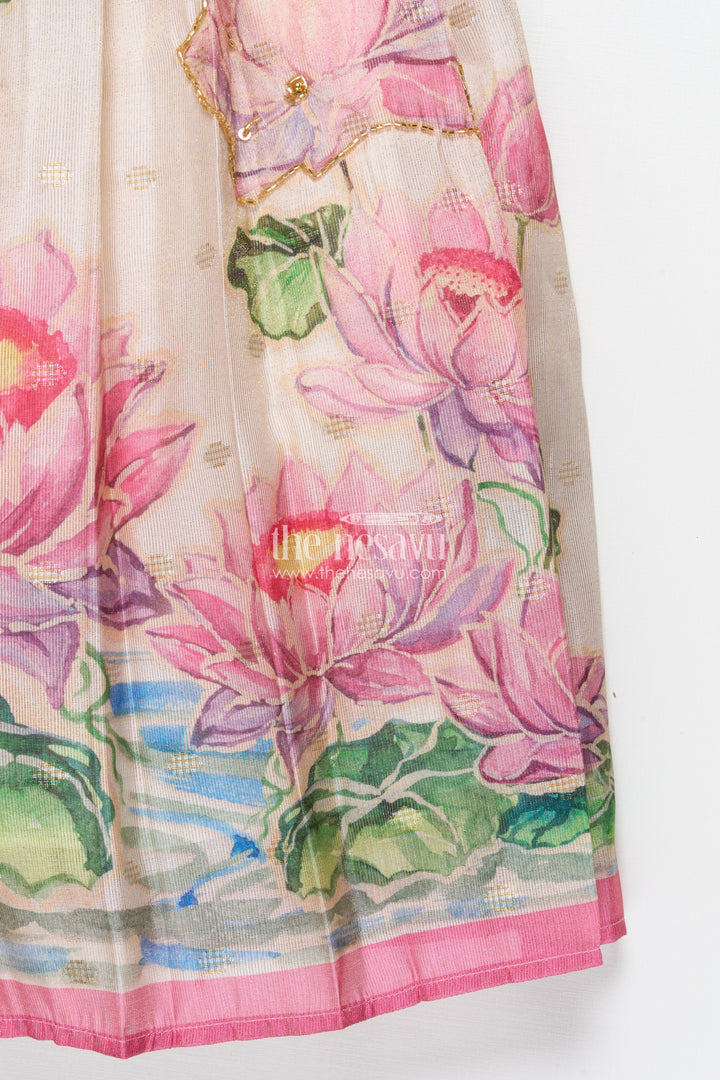 The Nesavu Pattu Pavadai Pattu Pavadai for Baby Girls for Naming Ceremony and Family Functions Nesavu Nesavu baby girl pattu pavadai wrap-style lace yoke floral printed festive skirt