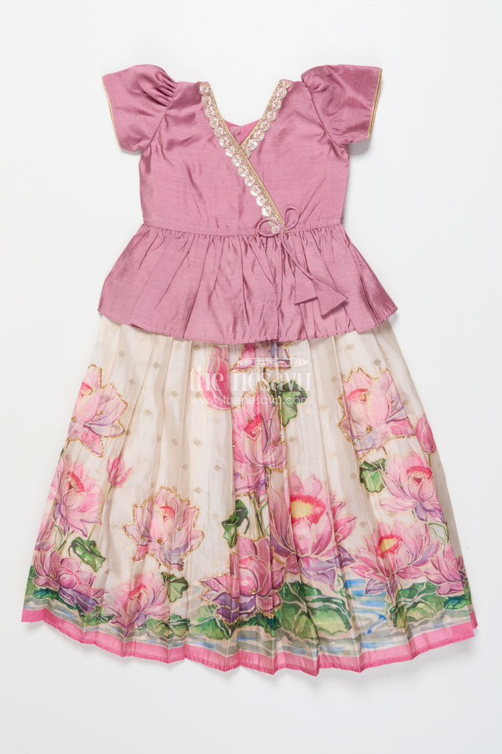 The Nesavu Pattu Pavadai Pattu Pavadai for Baby Girls for Naming Ceremony and Family Functions Nesavu Nesavu baby girl pattu pavadai wrap-style lace yoke floral printed festive skirt