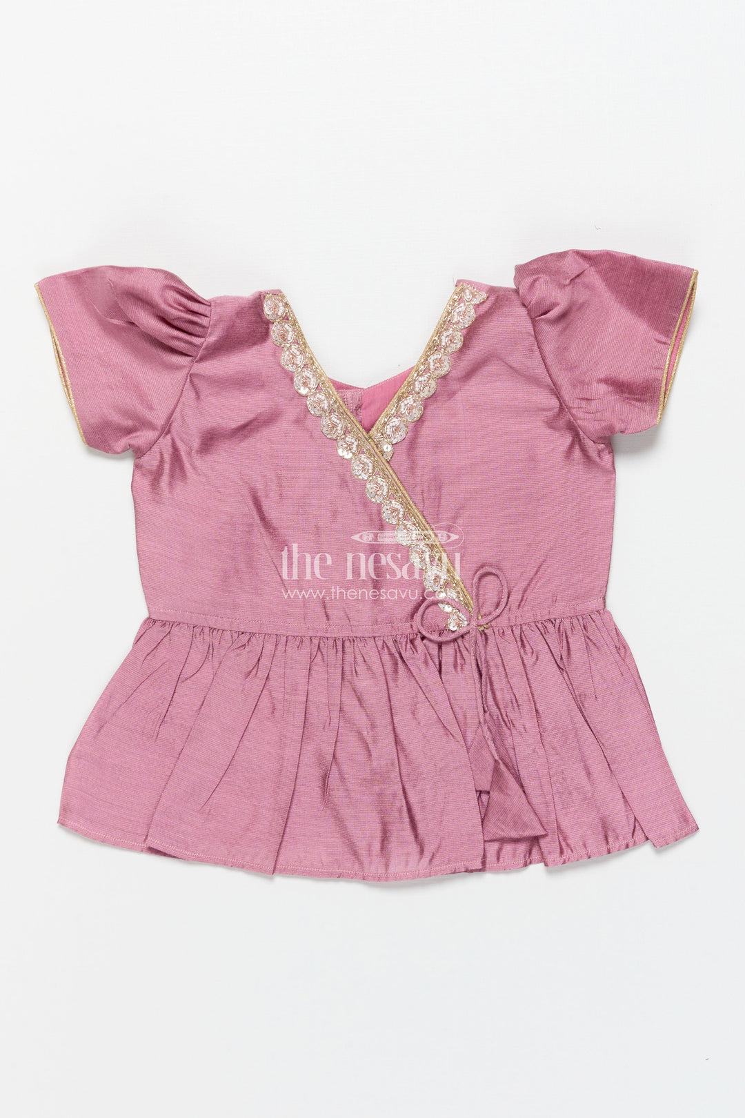 The Nesavu Pattu Pavadai Pattu Pavadai for Baby Girls for Naming Ceremony and Family Functions Nesavu Nesavu baby girl pattu pavadai wrap-style lace yoke floral printed festive skirt