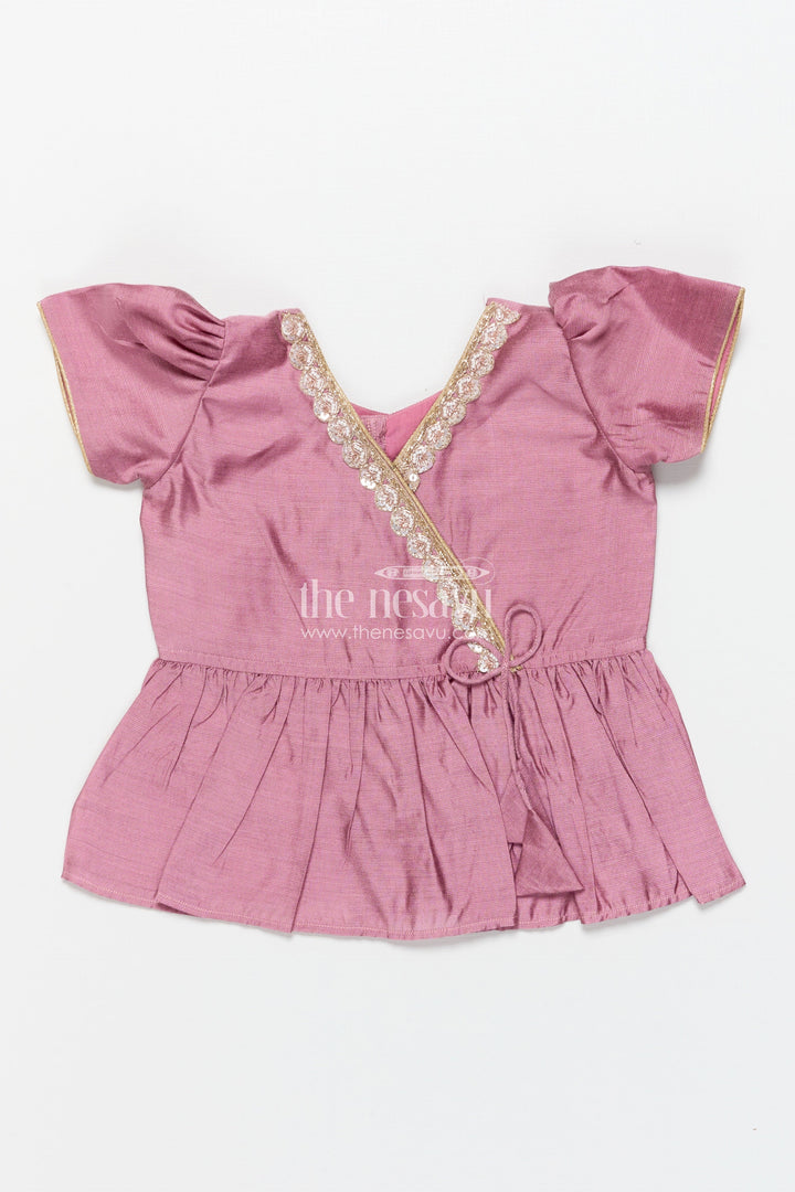 The Nesavu Pattu Pavadai Pattu Pavadai for Baby Girls for Naming Ceremony and Family Functions Nesavu Nesavu baby girl pattu pavadai wrap-style lace yoke floral printed festive skirt