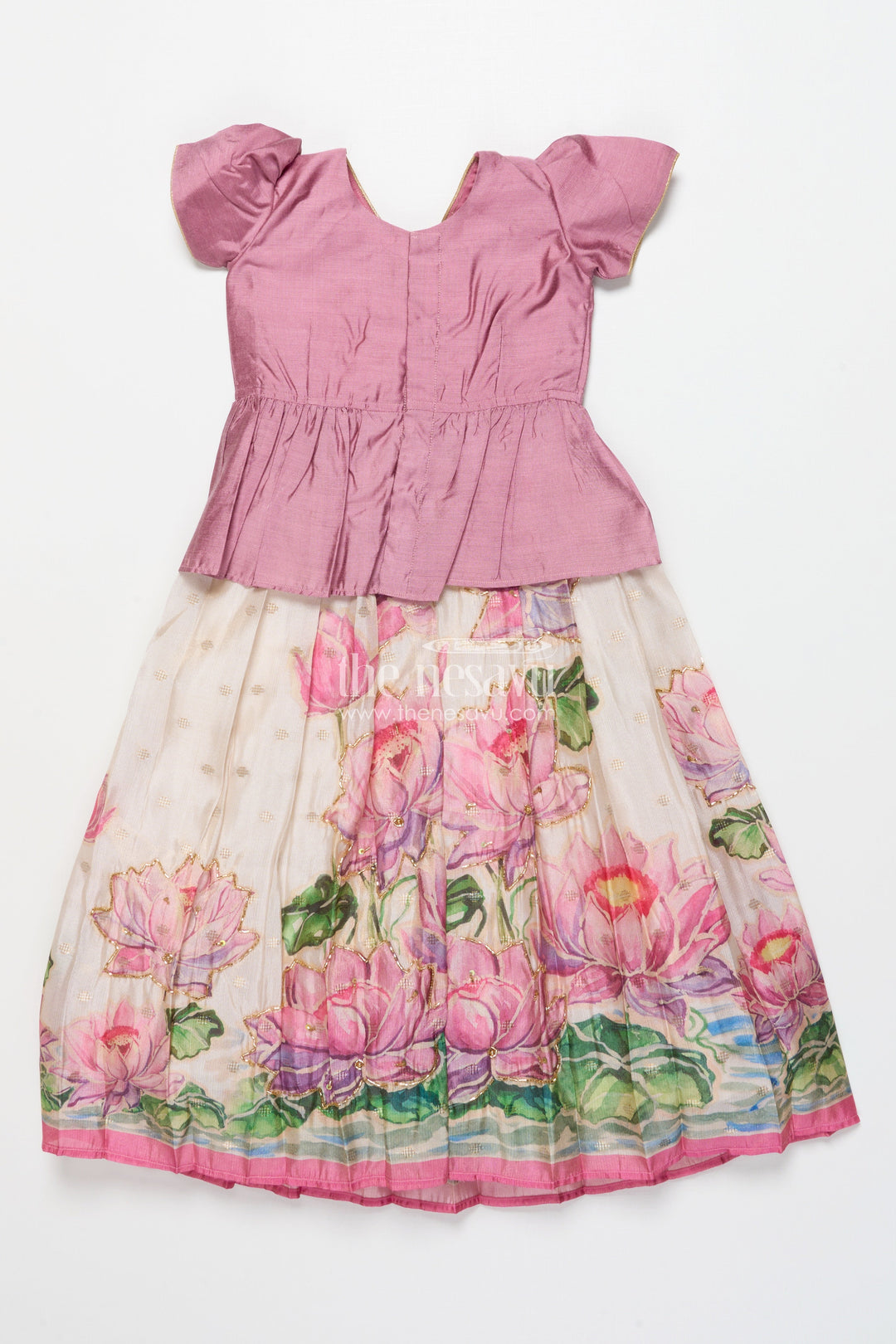 The Nesavu Pattu Pavadai Pattu Pavadai for Baby Girls for Naming Ceremony and Family Functions Nesavu Nesavu baby girl pattu pavadai wrap-style lace yoke floral printed festive skirt