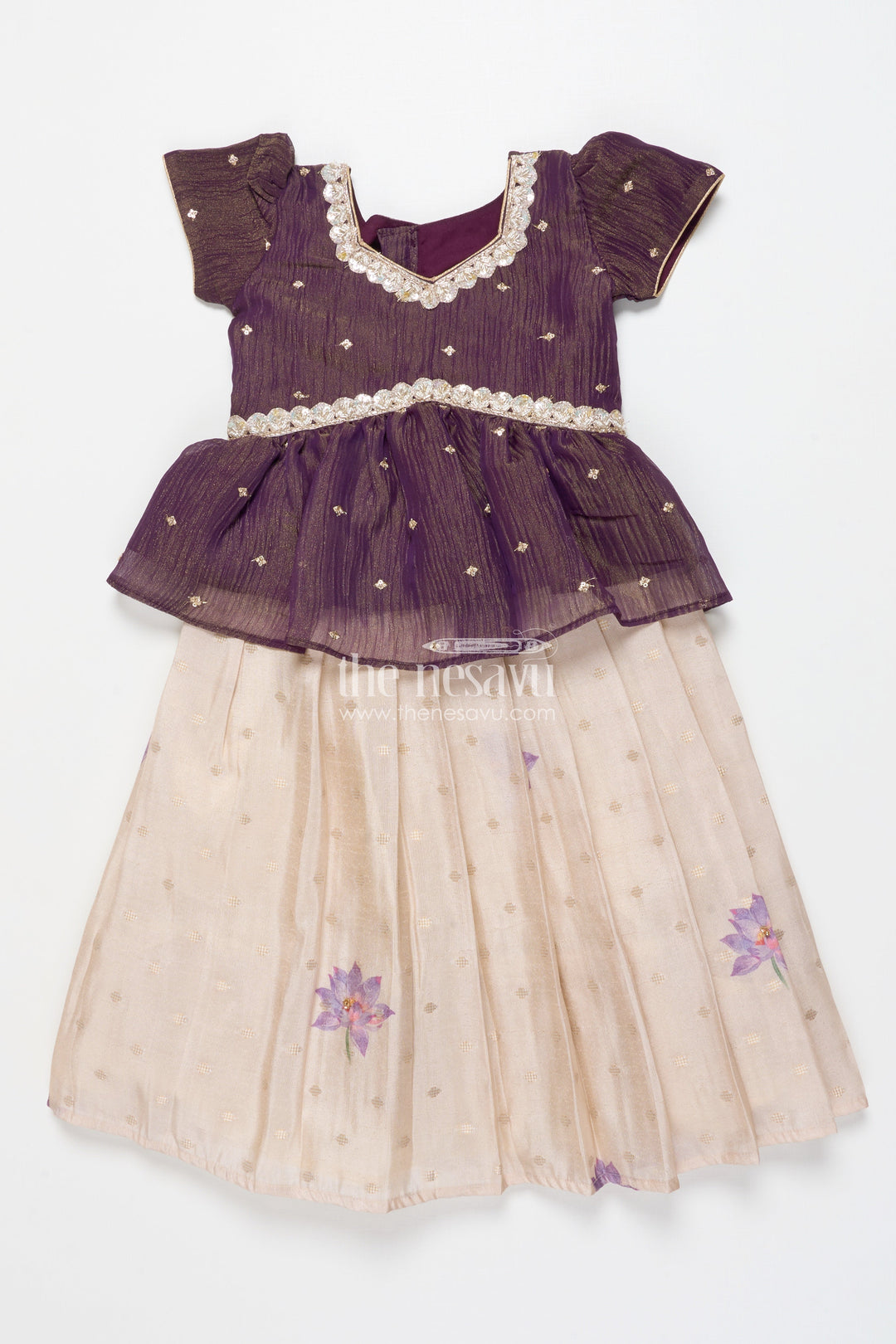 The Nesavu Pattu Pavadai Pattu Pavadai for Baby Girls for Temple Visits and Cultural Dressing Nesavu 18 (2Y) / Maroon GPP338B-18 Nesavu baby girl pattu pavadai floral skirt tissue yoke festive temple occasions