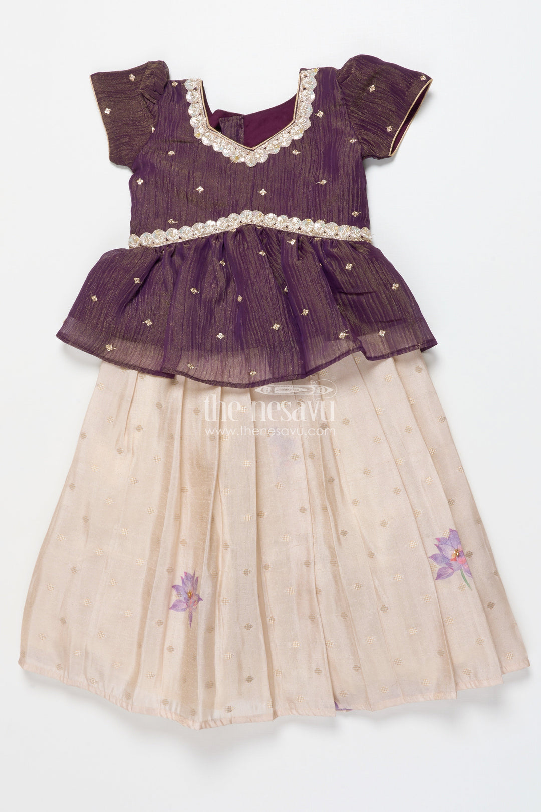 The Nesavu Pattu Pavadai Pattu Pavadai for Baby Girls for Temple Visits and Cultural Dressing Nesavu 18 (2Y) / Maroon GPP338B-18 Nesavu baby girl pattu pavadai floral skirt tissue yoke festive temple occasions