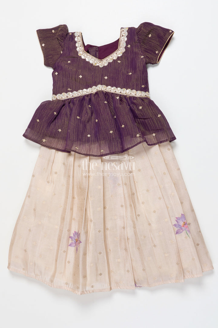 The Nesavu Pattu Pavadai Pattu Pavadai for Baby Girls for Temple Visits and Cultural Dressing Nesavu 18 (2Y) / Maroon GPP338B-18 Nesavu baby girl pattu pavadai floral skirt tissue yoke festive temple occasions