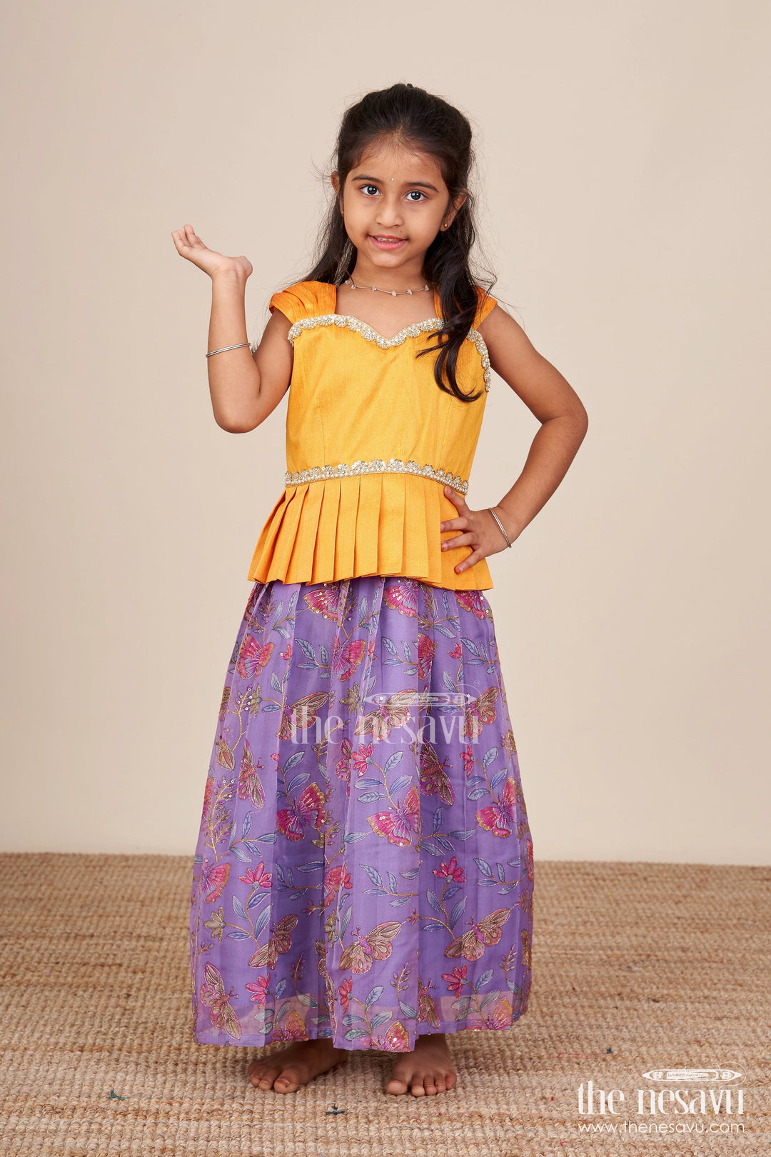 The Nesavu Pattu Pavadai Pattu Pavadai for Baby Girls for Weddings and Traditional Events Nesavu 18 (2Y) / Yellow GPP323A-18 Nesavu baby girl pattu pavadai lace yoke Banaras skirt traditional functions