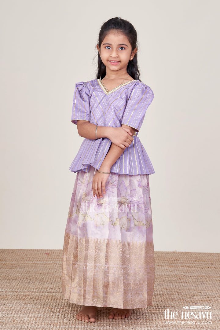 The Nesavu Pattu Pavadai Pattu Pavadai for Toddler Girls for Traditional Celebrations and Poojas Nesavu Nesavu pattu pavadai toddler girls gold-detailed blouse semi banaras pleated skirt