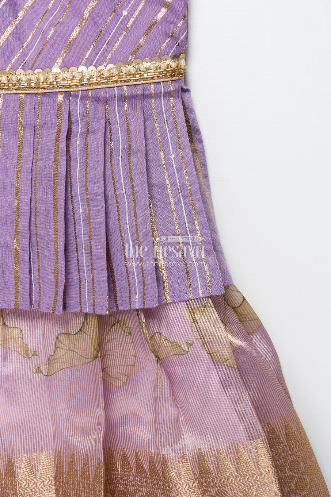 The Nesavu Pattu Pavadai Pattu Pavadai for Toddler Girls for Traditional Celebrations and Poojas Nesavu Nesavu pattu pavadai toddler girls gold-detailed blouse semi banaras pleated skirt