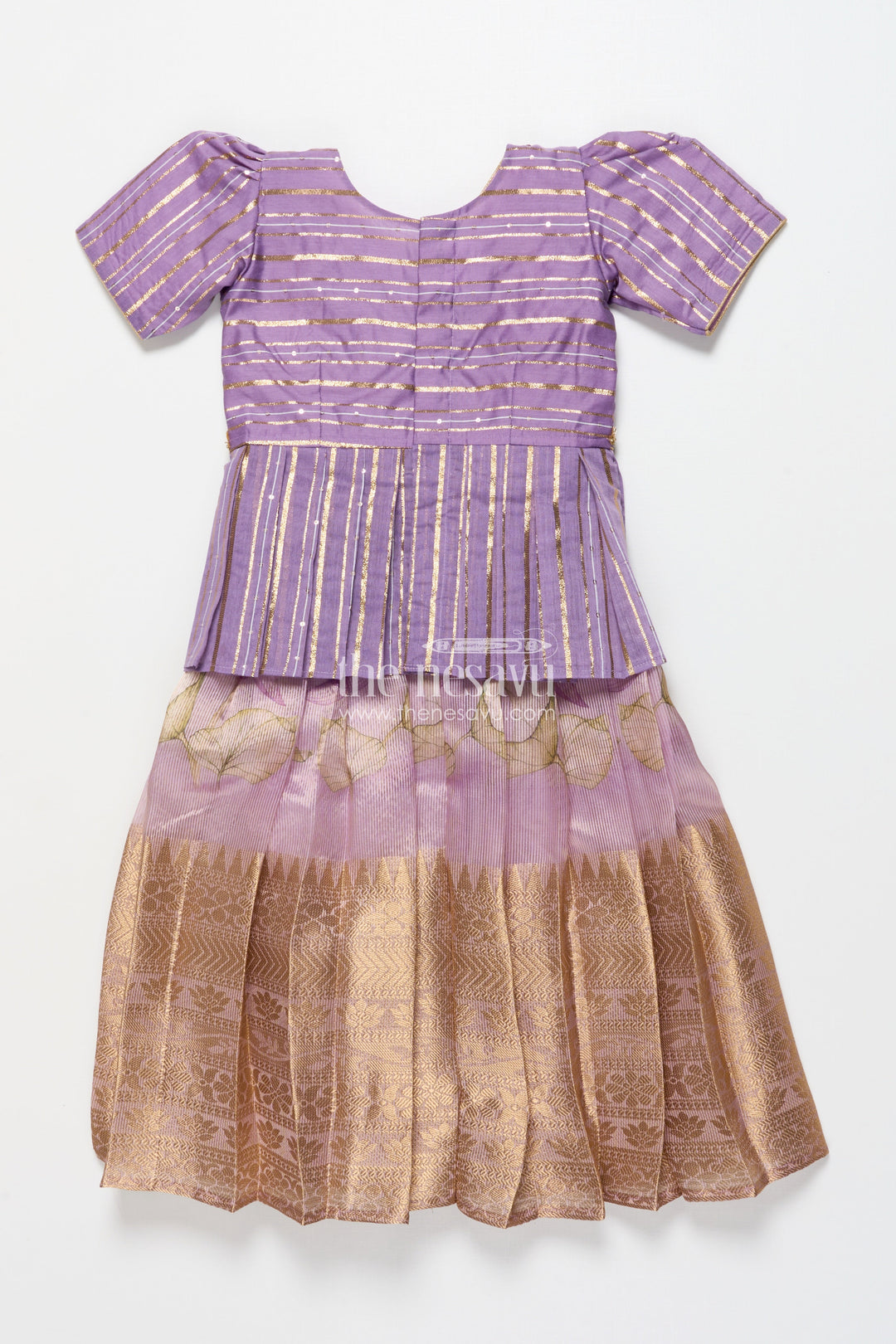 The Nesavu Pattu Pavadai Pattu Pavadai for Toddler Girls for Traditional Celebrations and Poojas Nesavu Nesavu pattu pavadai toddler girls gold-detailed blouse semi banaras pleated skirt