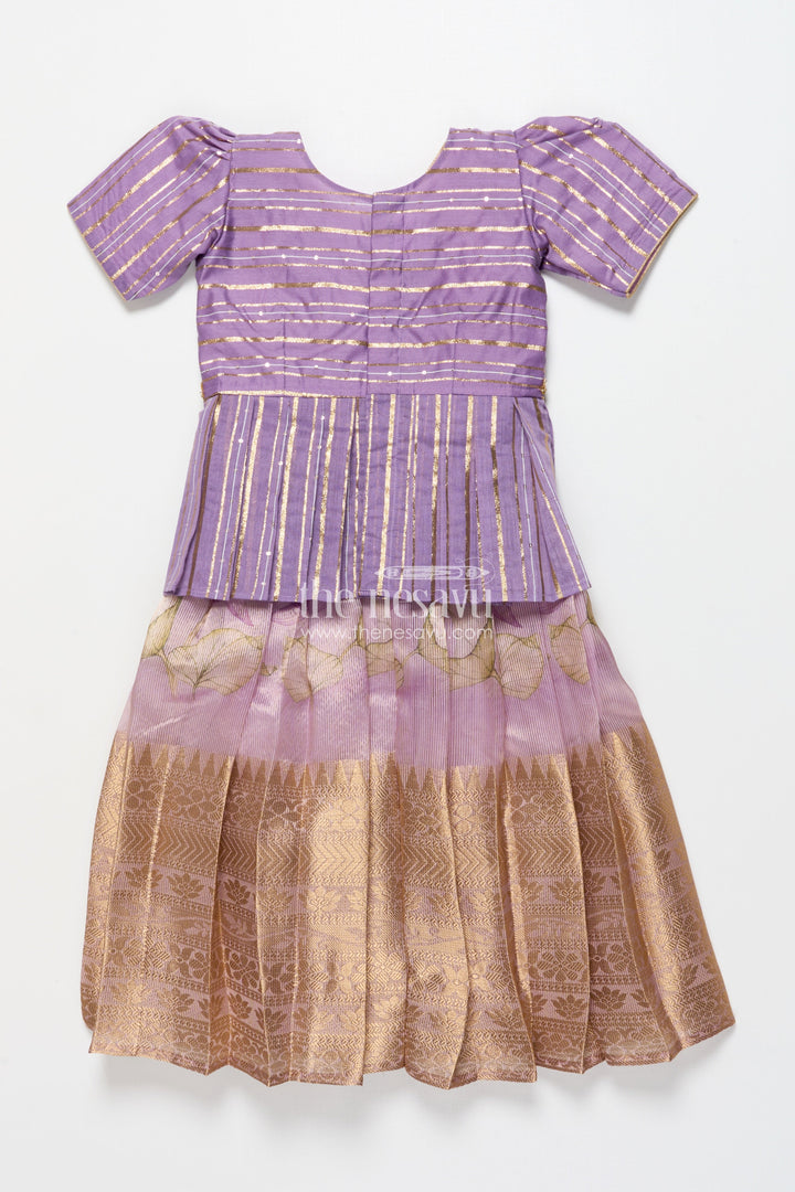 The Nesavu Pattu Pavadai Pattu Pavadai for Toddler Girls for Traditional Celebrations and Poojas Nesavu Nesavu pattu pavadai toddler girls gold-detailed blouse semi banaras pleated skirt