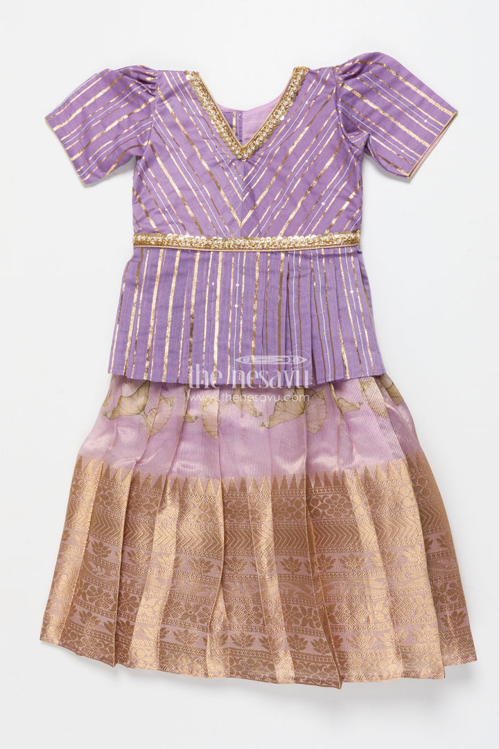 The Nesavu Pattu Pavadai Pattu Pavadai for Toddler Girls for Traditional Celebrations and Poojas Nesavu Nesavu pattu pavadai toddler girls gold-detailed blouse semi banaras pleated skirt