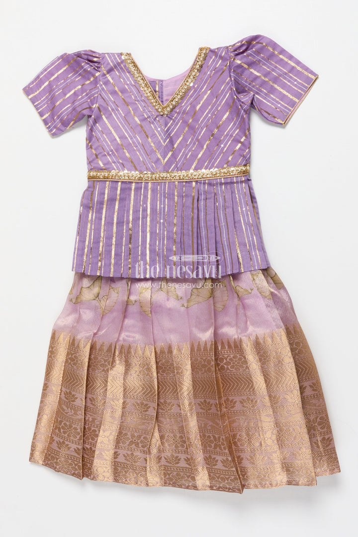The Nesavu Pattu Pavadai Pattu Pavadai for Toddler Girls for Traditional Celebrations and Poojas Nesavu Nesavu pattu pavadai toddler girls gold-detailed blouse semi banaras pleated skirt