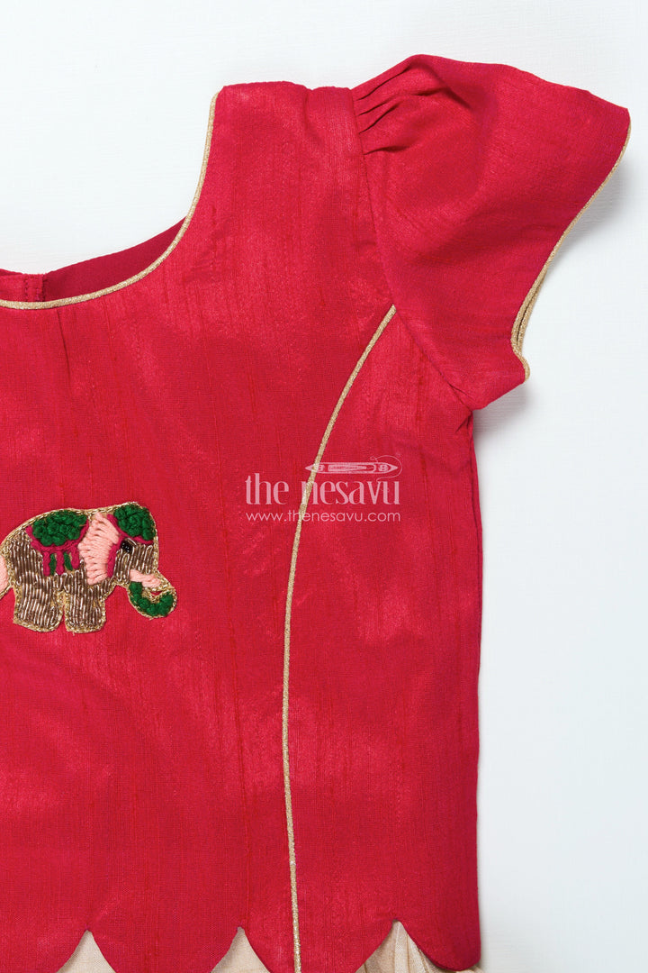 The Nesavu Pattu Pavadai Pattu Pavadai for Toddler Girls for Traditional Festivals and Photoshoots Nesavu Nesavu toddler girl pattu pavadai floral motif skirt raw silk blouse traditional functions