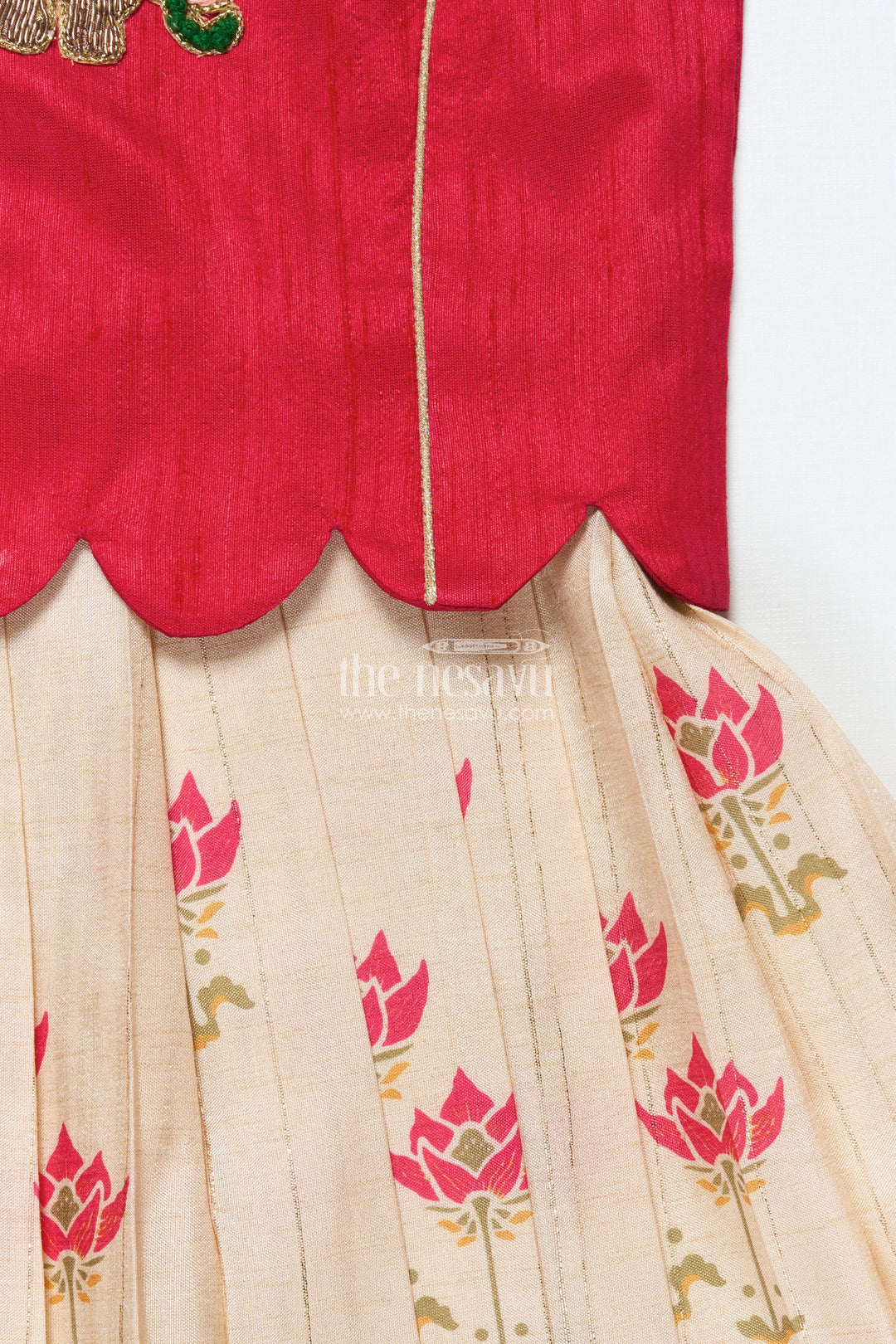 The Nesavu Pattu Pavadai Pattu Pavadai for Toddler Girls for Traditional Festivals and Photoshoots Nesavu Nesavu toddler girl pattu pavadai floral motif skirt raw silk blouse traditional functions