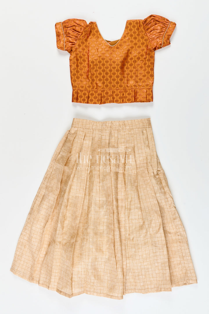 The Nesavu Pattu Pavadai Pattu Pavadai for Toddler Girls Ideal for Temple Visits and Cultural Programs Nesavu 18 (2Y) / Brown GL815A-18 Nesavu pattu pavadai toddler girls semi-banaras yoke  perfect temple visits ethnic school events