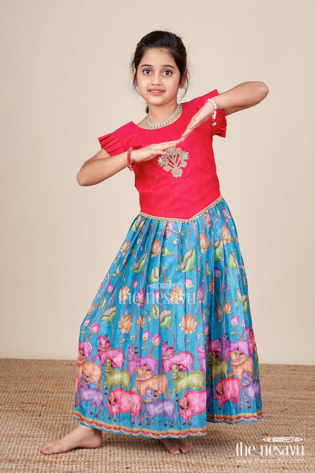 The Nesavu Pattu Pavadai Pattu Pavadai Set for Baby Girls for Poojas and Milestone Events Nesavu 18 (2Y) / Pink GPP322A-18 Nesavu baby girl pattu pavadai set Banaras silk festive embellishments