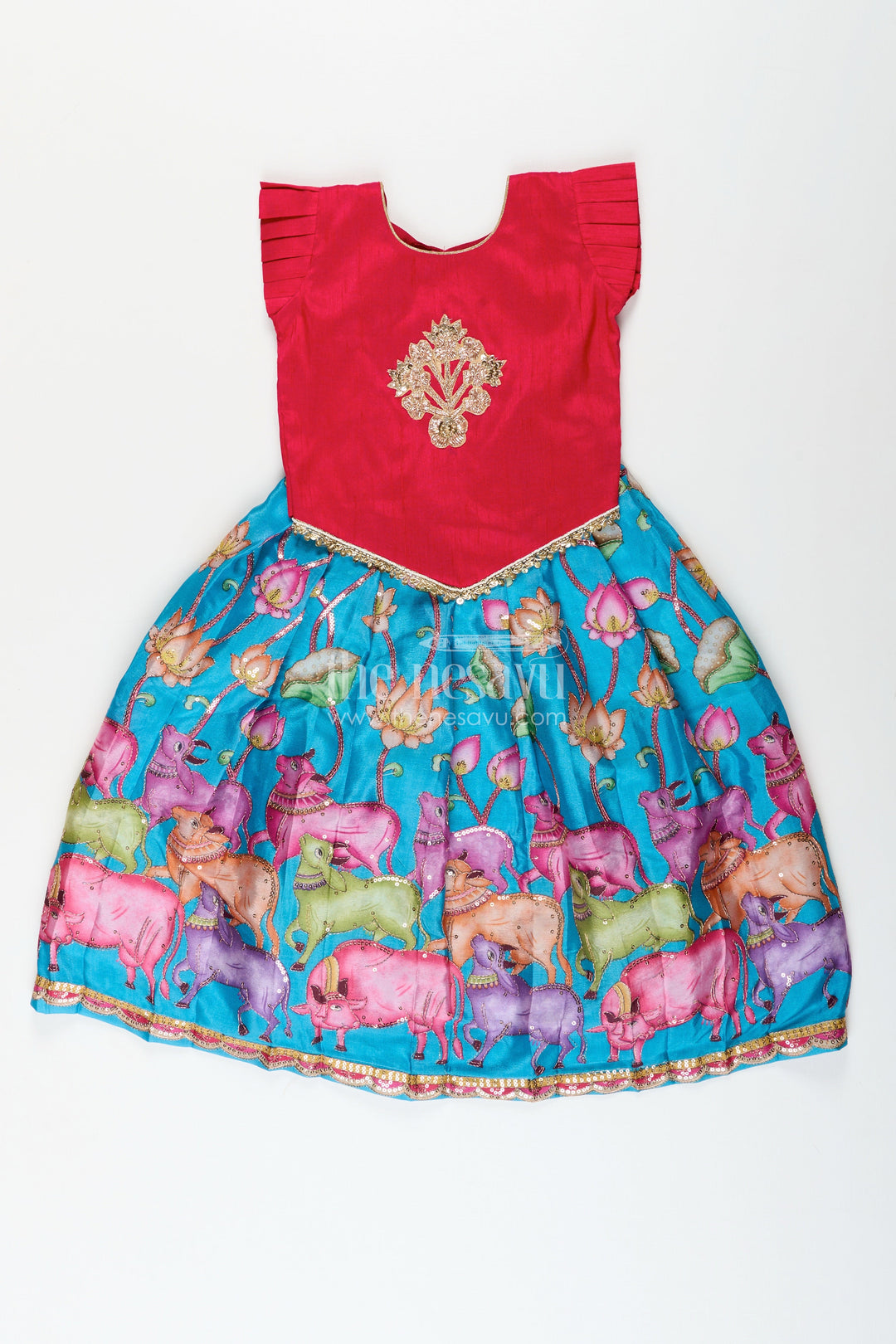 The Nesavu Pattu Pavadai Pattu Pavadai Set for Baby Girls for Poojas and Milestone Events Nesavu Nesavu baby girl pattu pavadai set Banaras silk festive embellishments