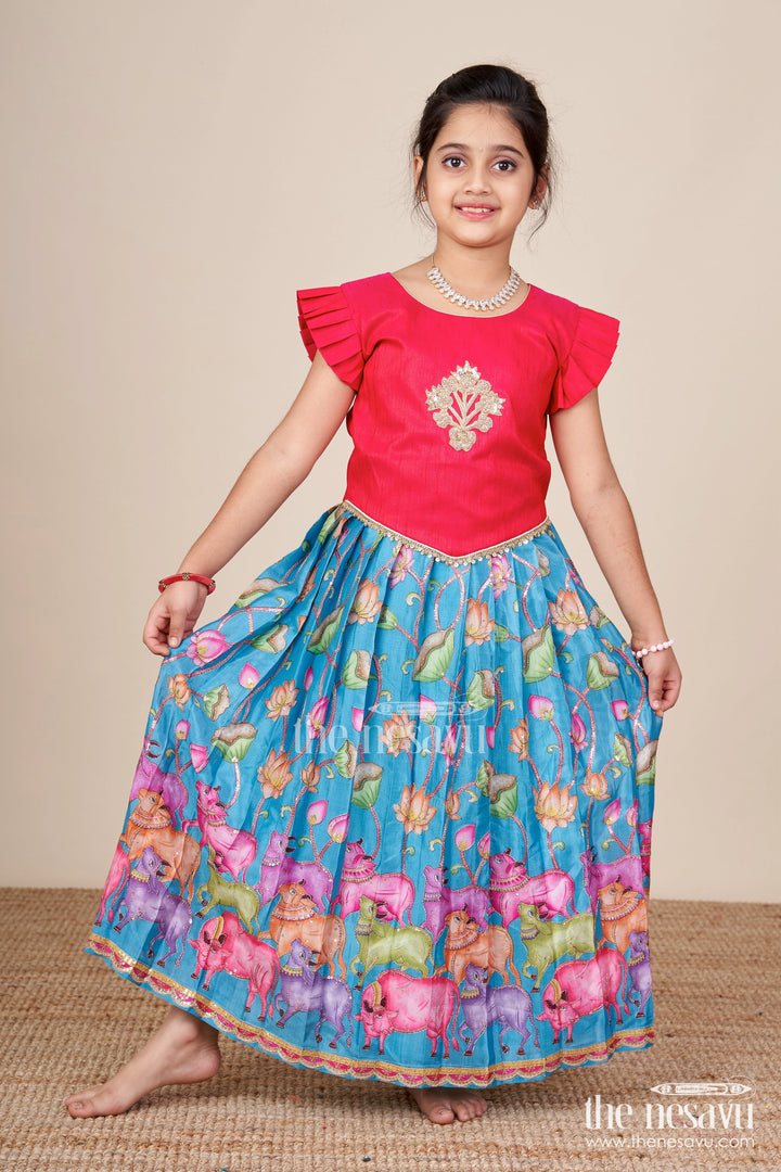 The Nesavu Pattu Pavadai Pattu Pavadai Set for Baby Girls for Poojas and Milestone Events Nesavu Nesavu baby girl pattu pavadai set Banaras silk festive embellishments