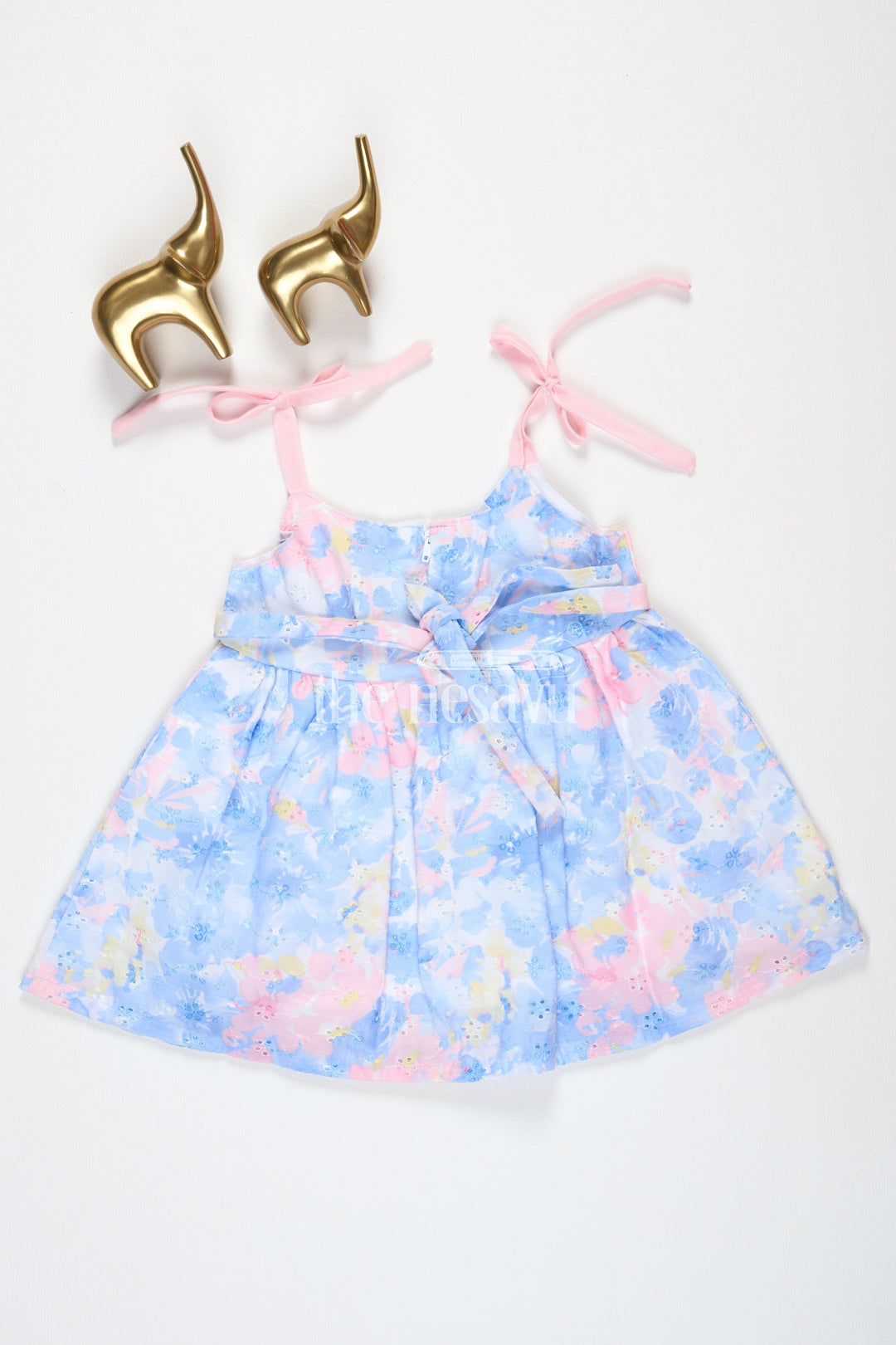 The Nesavu Tie-up Frock Peach and Blue Floral Shiffley TieUp Frock with Bow Accent for Baby Girls Nesavu Peach and Blue Floral Shiffley Tie-Up Frock with Bow Accent for Baby Girls Nesavu