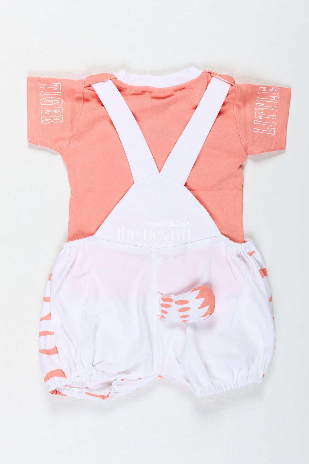 The Nesavu Boys Casual Set Peach Casual Outfit for Boys in Soft Cotton with Animal Digital Print and Bunny Dungaree Style Nesavu Nesavu Peach Casual Outfit Baby Boys White Bunny Print Cotton Dungaree Set