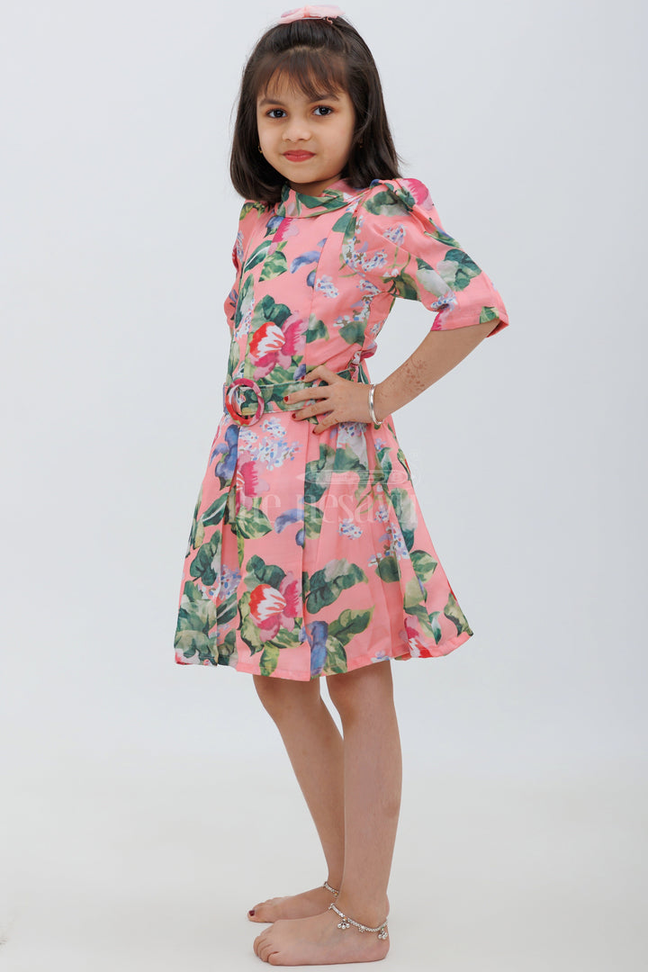 The Nesavu Girls Fancy Frock Peach Chanderi Cotton Floral Frock for Girls Nesavu 22 (4Y) / Peach GFC1382A-22 Peach Chanderi Cotton Floral Frock for Girls - Nesavu