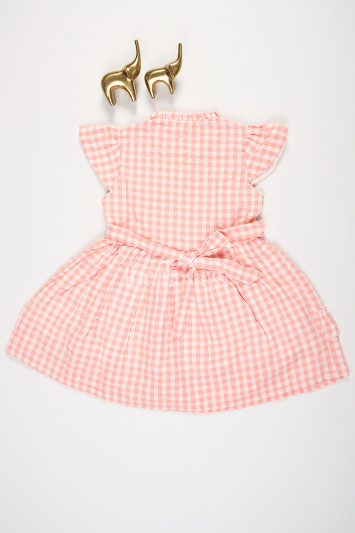 The Nesavu Girls Cotton Frock Peach Checked Cotton Frock with Ruffles for Girls Nesavu Peach Checked Cotton Frock with Ruffles for Girls Nesavu